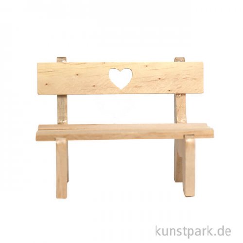 Miniatur Holzbank mit Herz, Natur, 10 x 4,5 x 7,5 cm