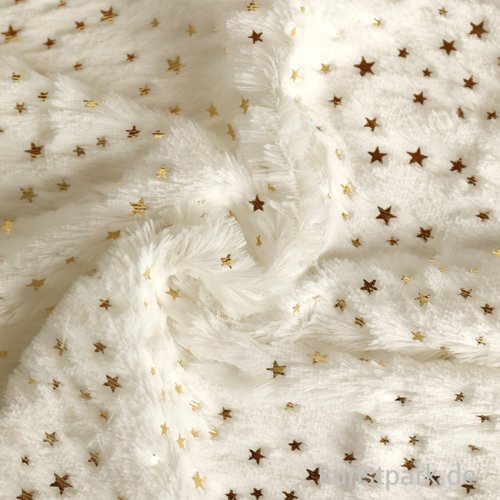 Plüschstoff mit Sternen - Weiß, 30 x 40 cm
