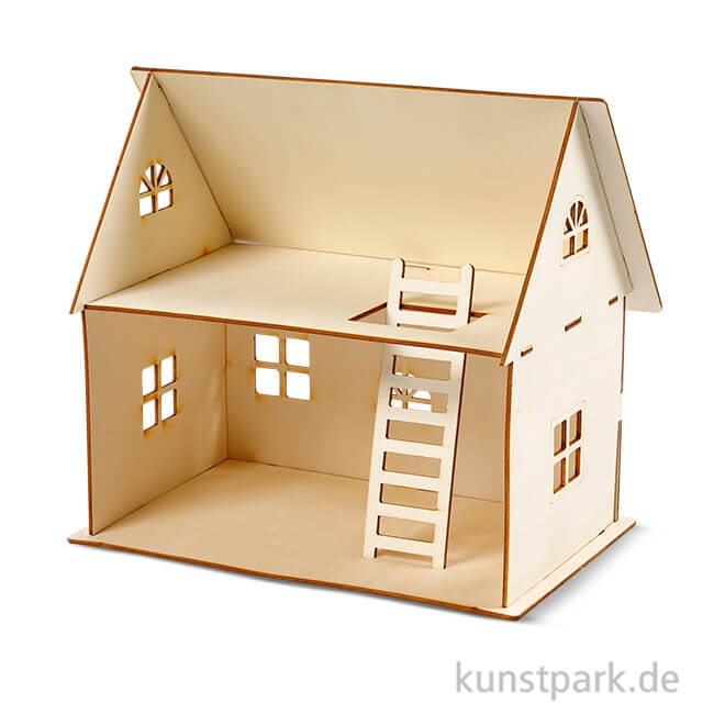 Bausatz Puppenhaus aus hellem Holz, Größe 18x27 cm