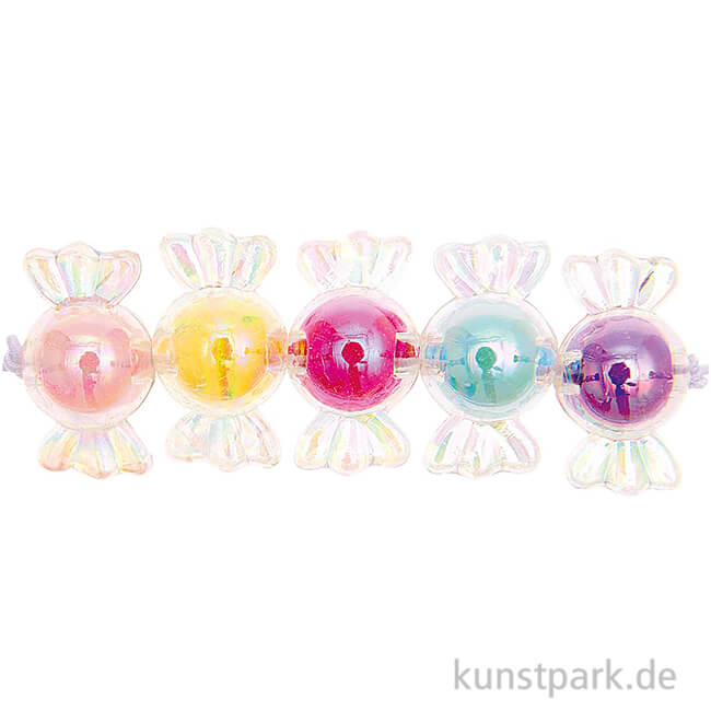 Bonbon Perlen, Transparent mit Farbeinzug, 22 x 12 x 12 mm, 6 Stück