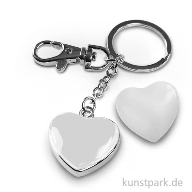 Cabochon Schlüsselanhänger Herz doppelseitig - 32x32 mm - Silber