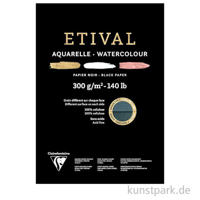 Clairefontaine ETIVAL Aquarellblock - Schwarz, 300 g, 15 Blatt