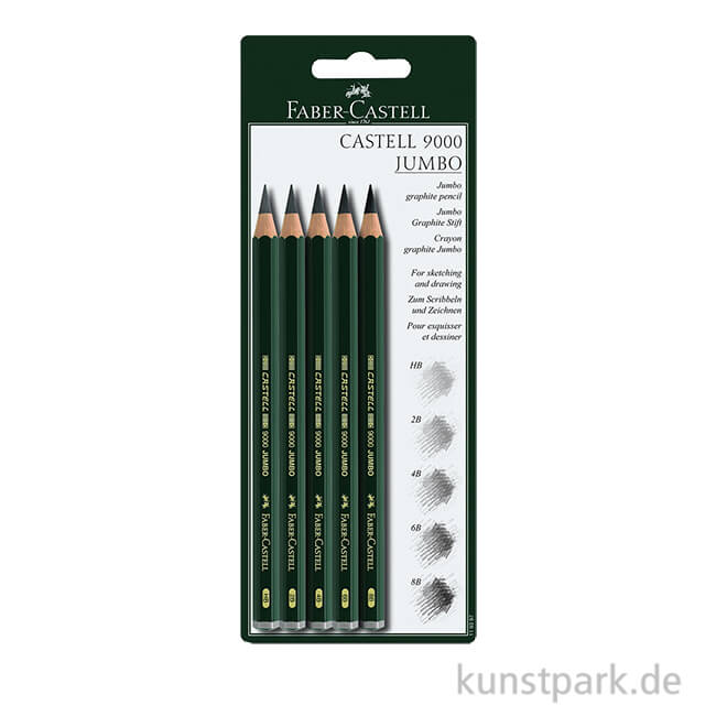 Faber-Castell 9000 Jumbo, 5 Bleistifte mit verschiedenen Härtegrade