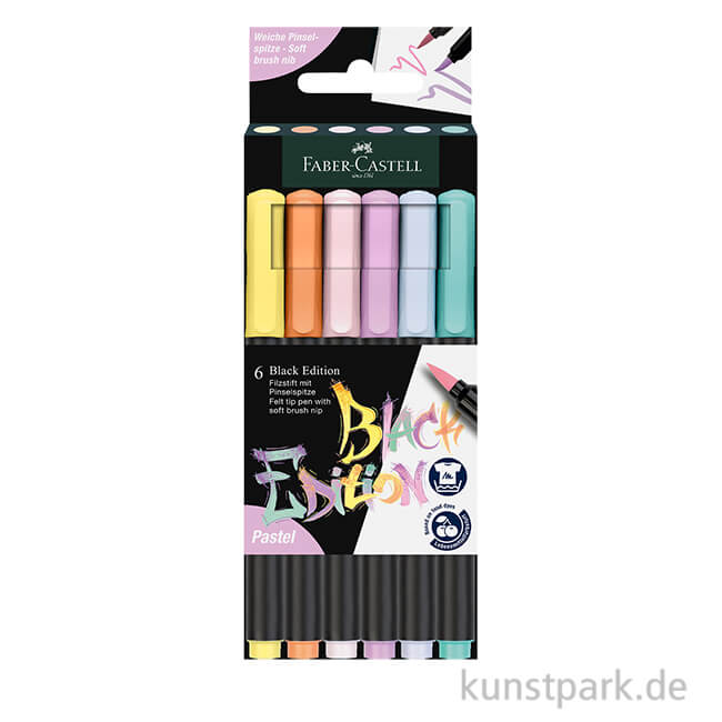 Faber-Castell Brush Pens 6er Set - Pastell, Black Edition