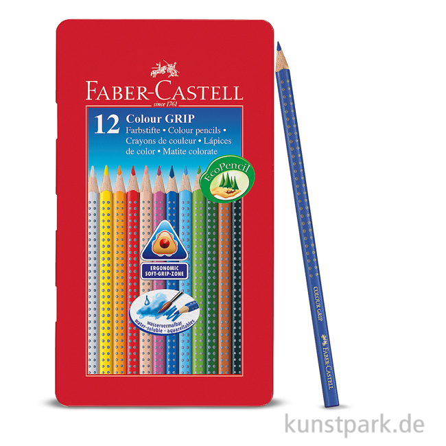 Faber-Castell COLOUR GRIP, 12 Buntstifte im Metalletui