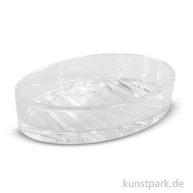 Glas-Seifenschale mit Rillen, Größe 13x9x3 cm