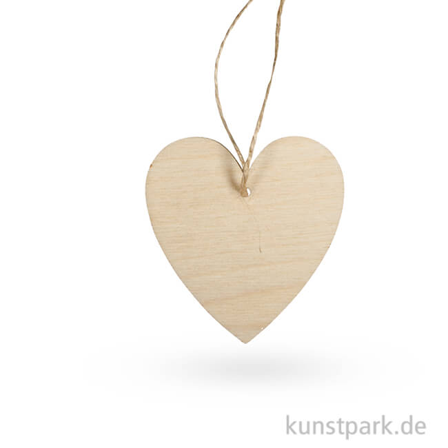 Herz aus Holz mit Aufhänger - 6 Stück