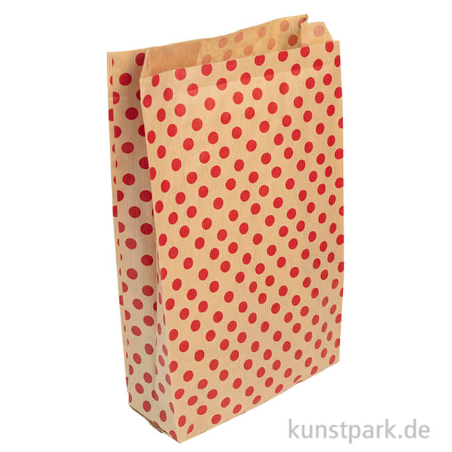 Kraftpapier Tüten, Rote Punkte, 21 x 37 cm, 50 Stück
