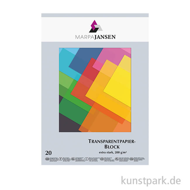 Marpa Jansen Transparentpapier farbig sortiert, extra stark, 20 Blatt