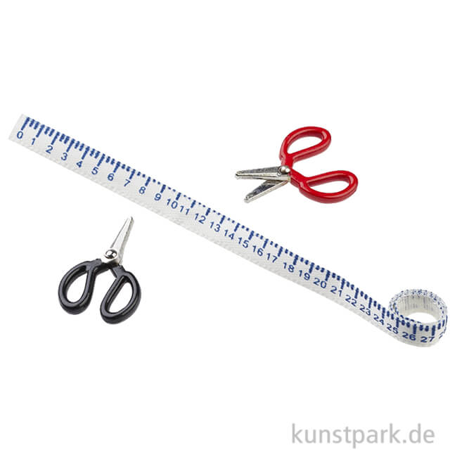 Miniatur Scheren und Maßband, 2 - 16 cm