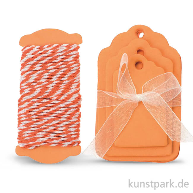 Papier-Etiketten und Band, 15 Stk - Orange