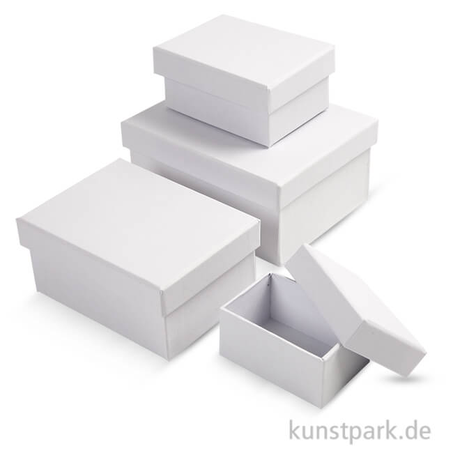 Pappschachtel-Set - rechteckig, weißer Karton, handgearbeitet, 4 Stück  sortiert