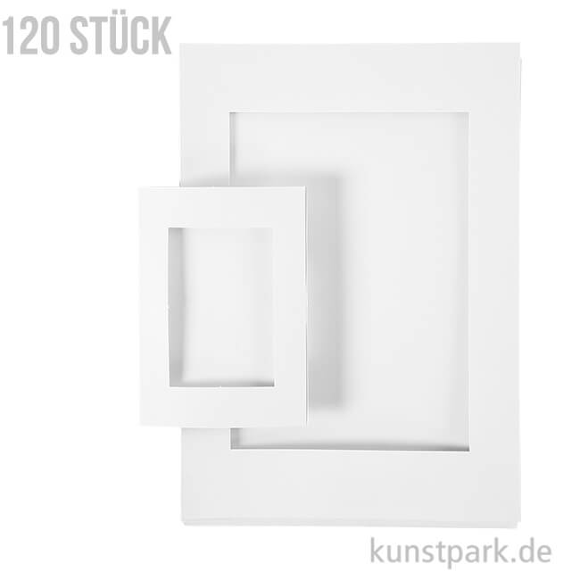 Passepartout-Rahmen - Weiß, DIN A4 und A6, 120 Stück sortiert