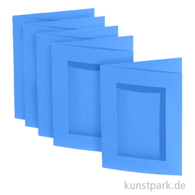 Passepartoutkarten rechteckig - Blau, 10,5x15cm, 5 Stück mit Kuvert
