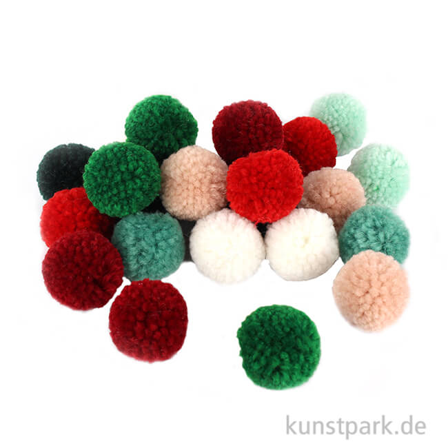 Pompon Set aus Garn - Rot-Grün - 24 Stück