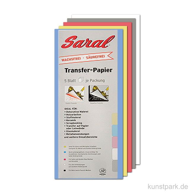 Saral Transferpapier - 5 Bögen, alle Farben, 22x22,8 cm