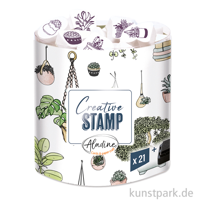 STAMPO Scrap Stempel, 21er Set + Stempelkissen, Pflanzen