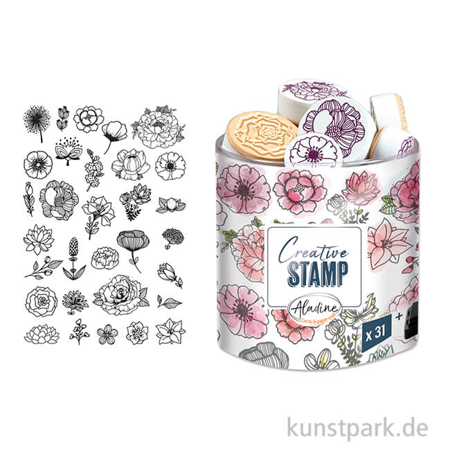 STAMPO Scrap Stempel, 31er Set + Stempelkissen, Blumen