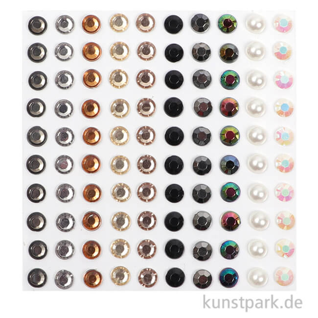 Strasssteine selbstklebend, Metall- & Perlfarben, 5 mm, 100 Stück