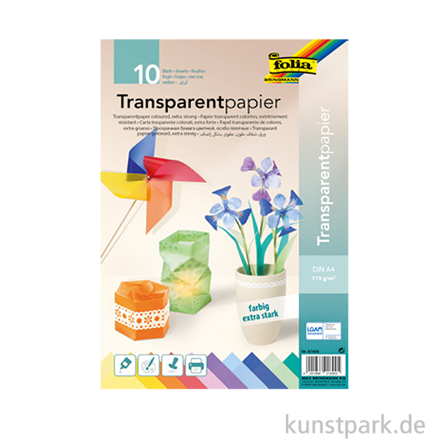 Transparentpapier Set, DIN A4, 10 Blatt farbig sortiert, 115g