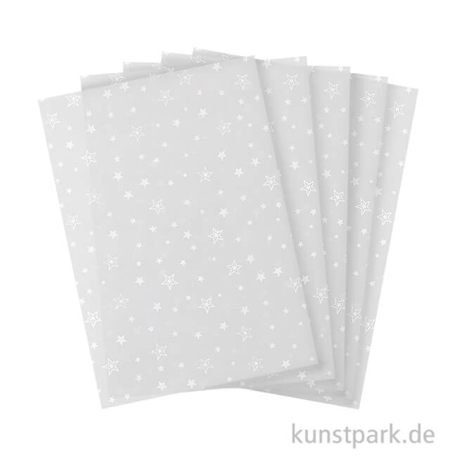 Transparentpapier White Line Glitter - Sterne, DIN A4, 5 Blatt, 180g