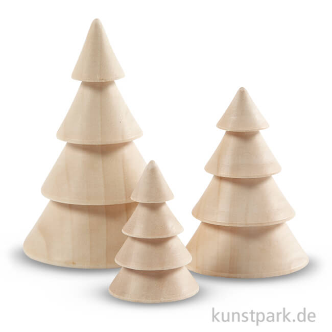 Weihnachtsbäume aus Holz, 5 - 10 cm, 3 Stück sortiert