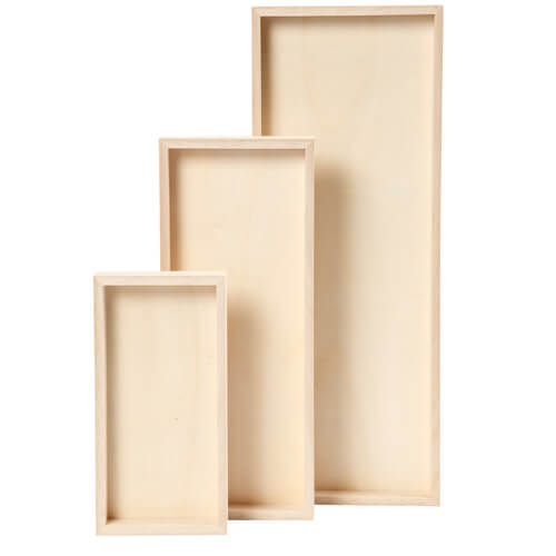 Tablett aus hellem Holz - rechteckig, 20 - 40 cm, 3 Stück sortiert